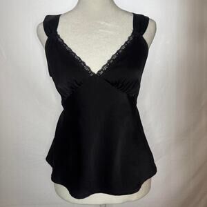 Black lace trim silky tank